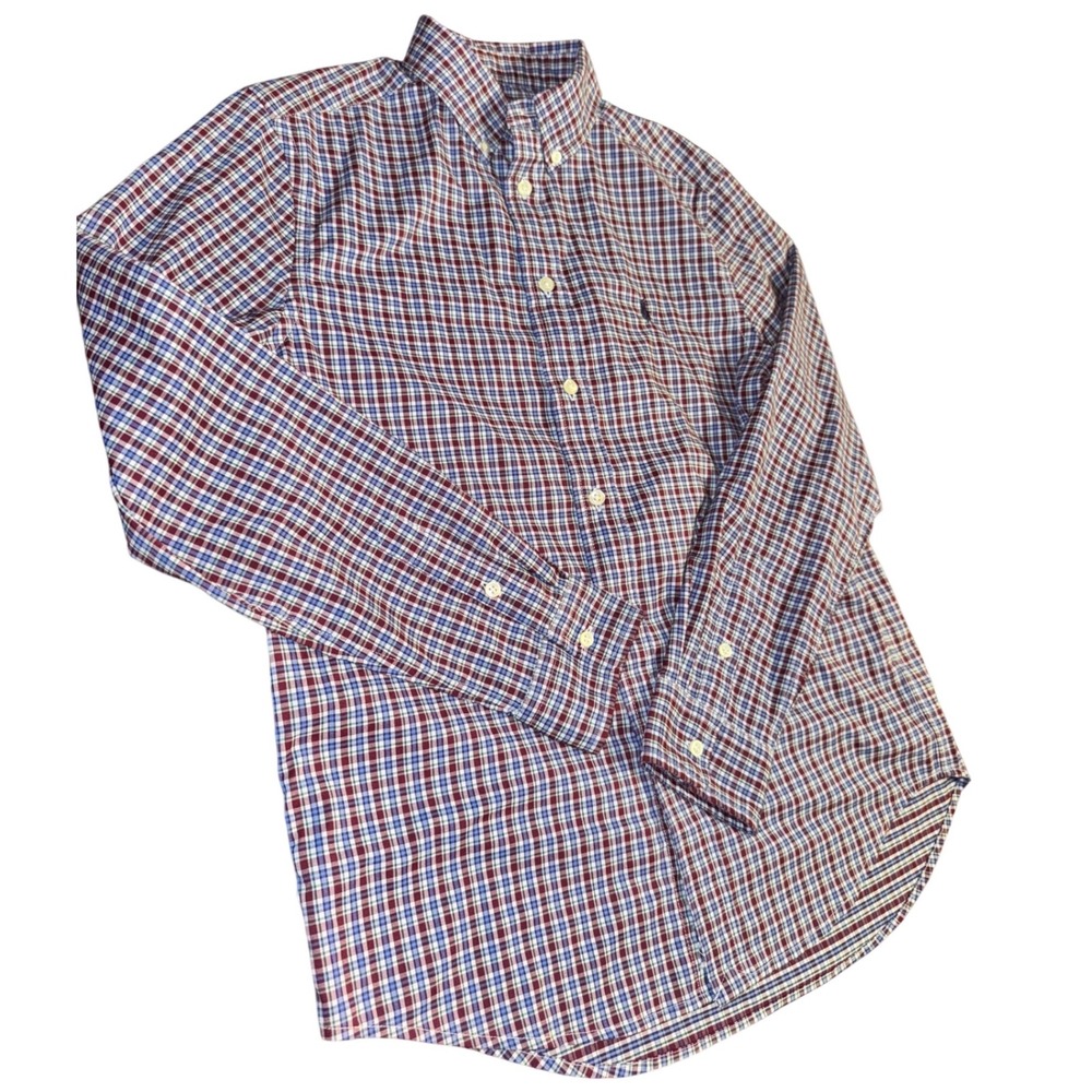 Ralph Lauren Kids Performance Plaid Button Down Shirt‎ Long Sleeve Size L 14-16